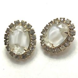 Vintage Rhinestone Earrings White Glass Stones